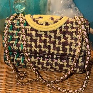 Tory Burch Fleming Tweed Convertible bag NWOT
